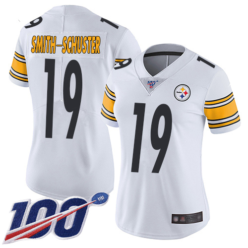 Women Pittsburgh Steelers Football #19 Limited White JuJu Smith Schuster Road 100th Season Vapor Untouchable Nike NFL Jersey